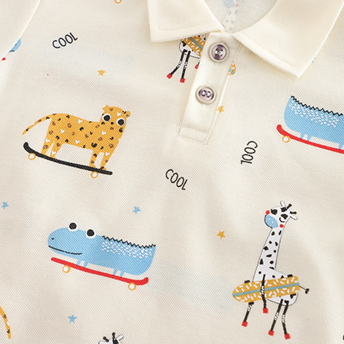 Boys Off White Animals Printed Polo T-Shirt With Denim Shorts Set 2 pc. Sets