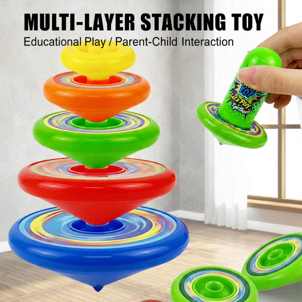 Kids Multicolor Stacking Spinning Top Toy Trending Accessories