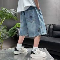Boys Light Blue Embroidered Denim Shorts Shorts
