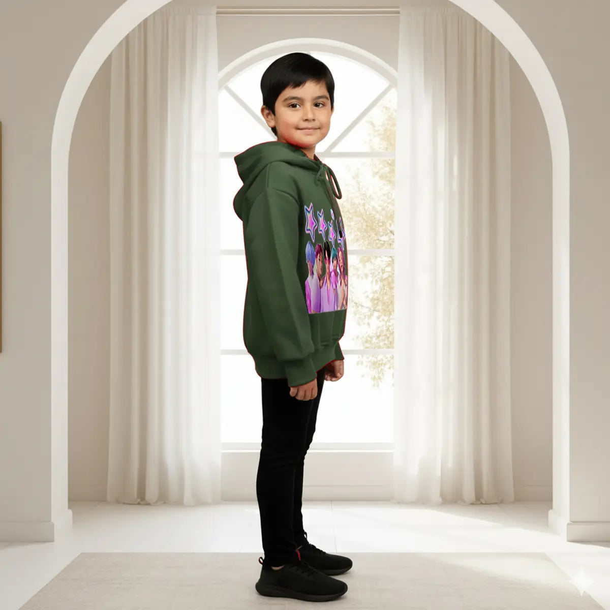 Boys Green K-Pop Star Graphics Hoodie Sweatshirts & Hoodies
