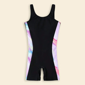 Girls Black Abstract Printed Sleeveless Swimwear Bodysuit Beachwear