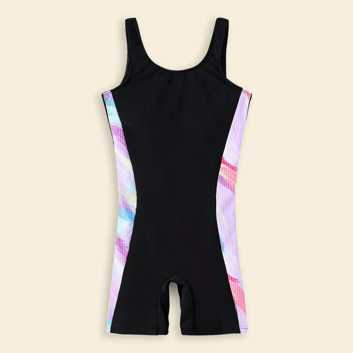Girls Black Abstract Printed Sleeveless Swimwear Bodysuit Beachwear