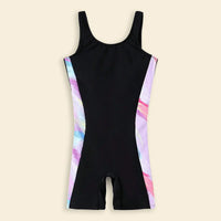 Girls Black Abstract Printed Sleeveless Swimwear Bodysuit Beachwear