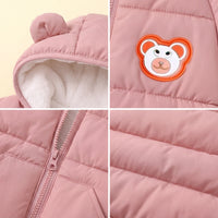 Girls Pink Bear Ear On Hood Quilted Zip-up Jacket Coats & Jackets