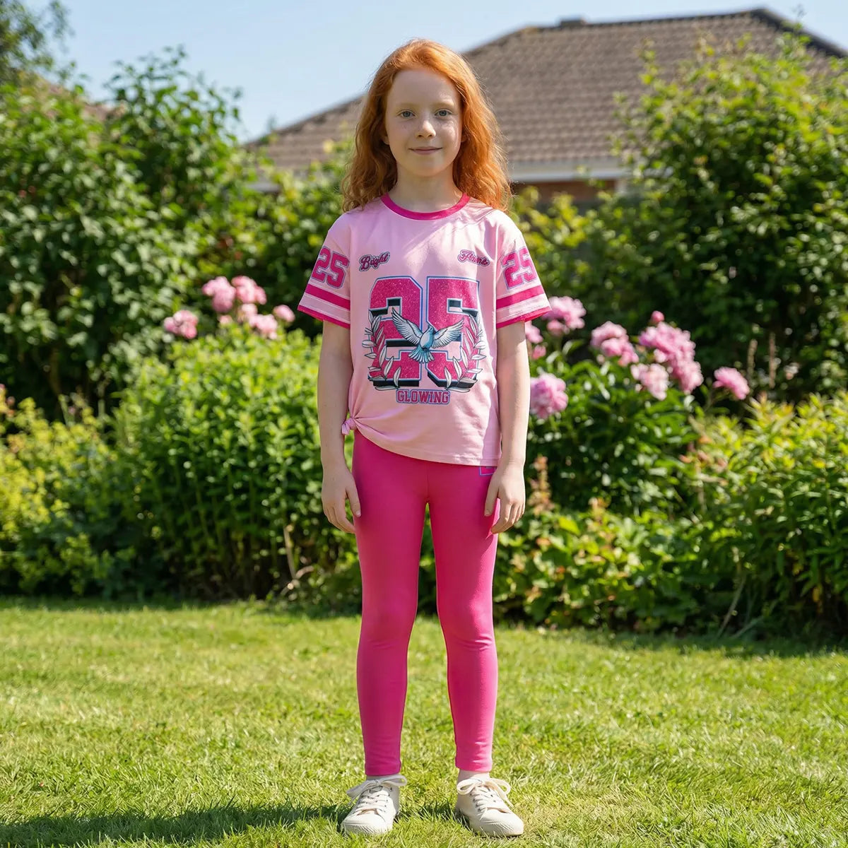 Girls Pink Graphics Printed T-Shirt With Legging Sets Sets Pink 7-8 Y