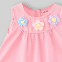 Girls Pink Floral Applique Ruffle Hem A-Line Dress Casual Dresses