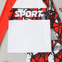 Boys Red Abstract Printed Long Sleeves T-Shirt & Shorts Swimsuit Sets Sets