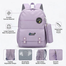 Kids Lilac Water-Resistant Medium Backpack with Pouch Trending Accessories