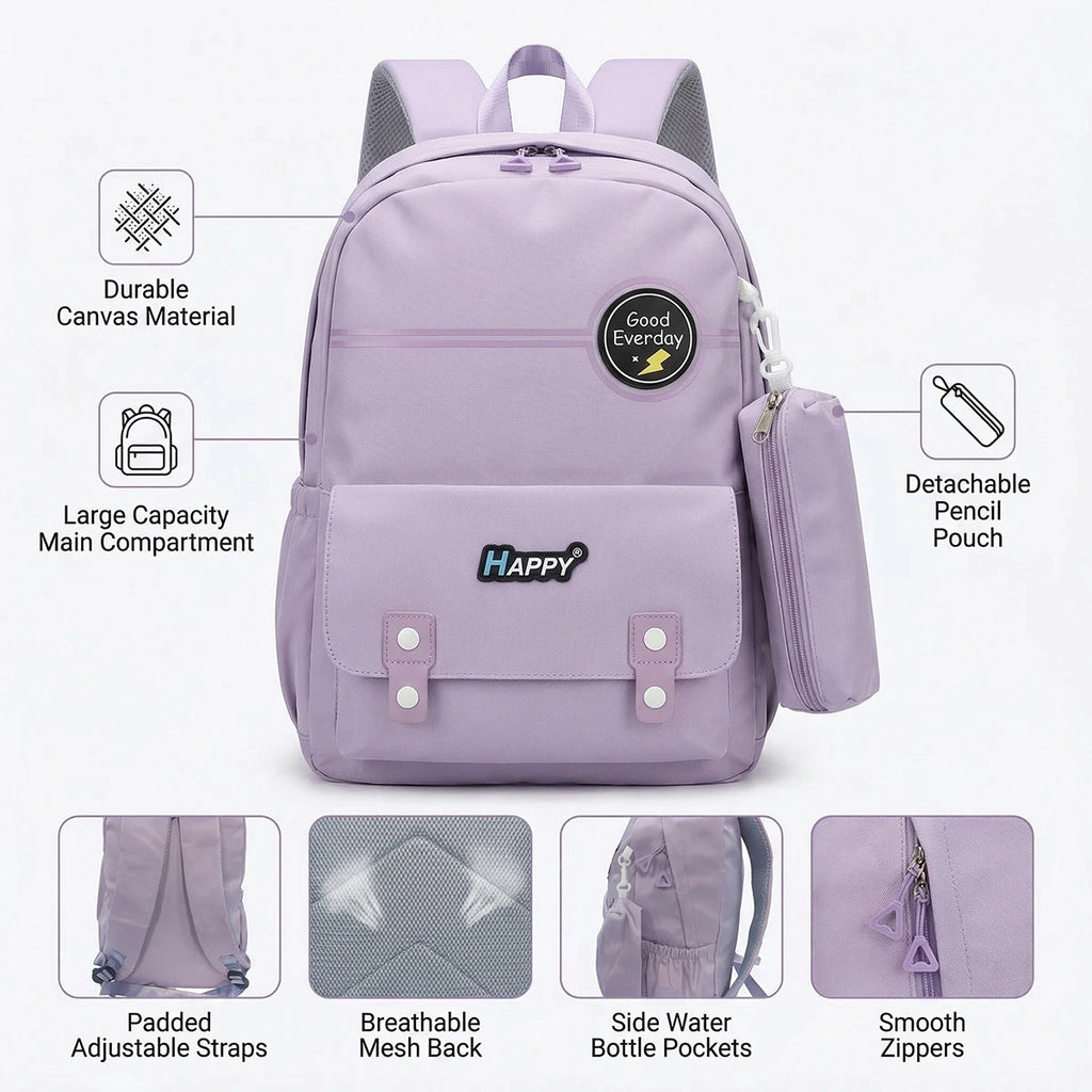 Kids Lilac Water-Resistant Medium Backpack with Pouch Trending Accessories