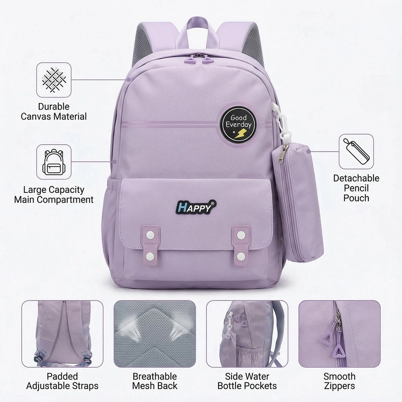 Kids Lilac Water-Resistant Medium Backpack with Pouch Trending Accessories