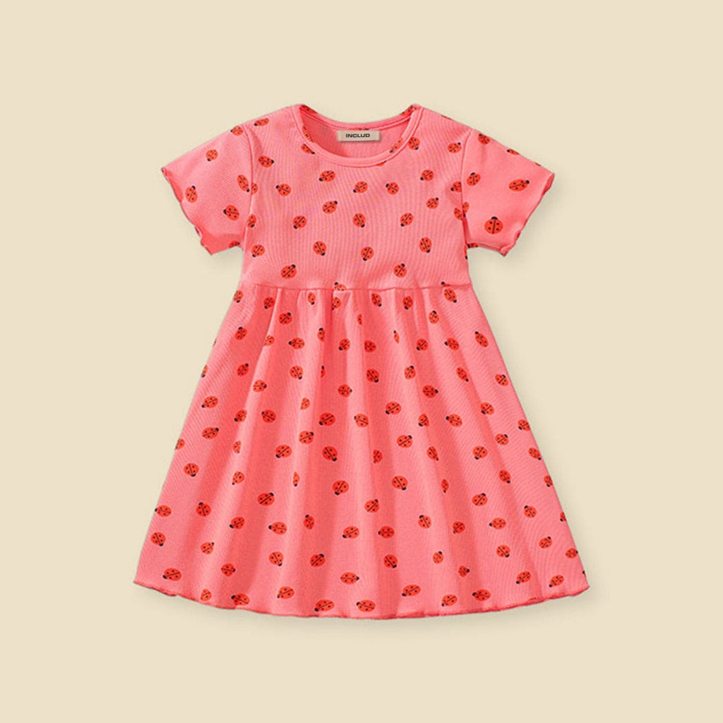 Girls Short Sleeve ladybird Print Flared Dress