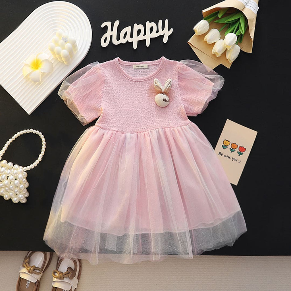 Girls Textured Casual Tulle Overlay Dress
