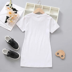 Girls Off White Cat Graphic Short Sleeve T-Shirt Dress Casual Dresses