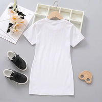 Girls Off White Cat Graphic Short Sleeve T-Shirt Dress Casual Dresses