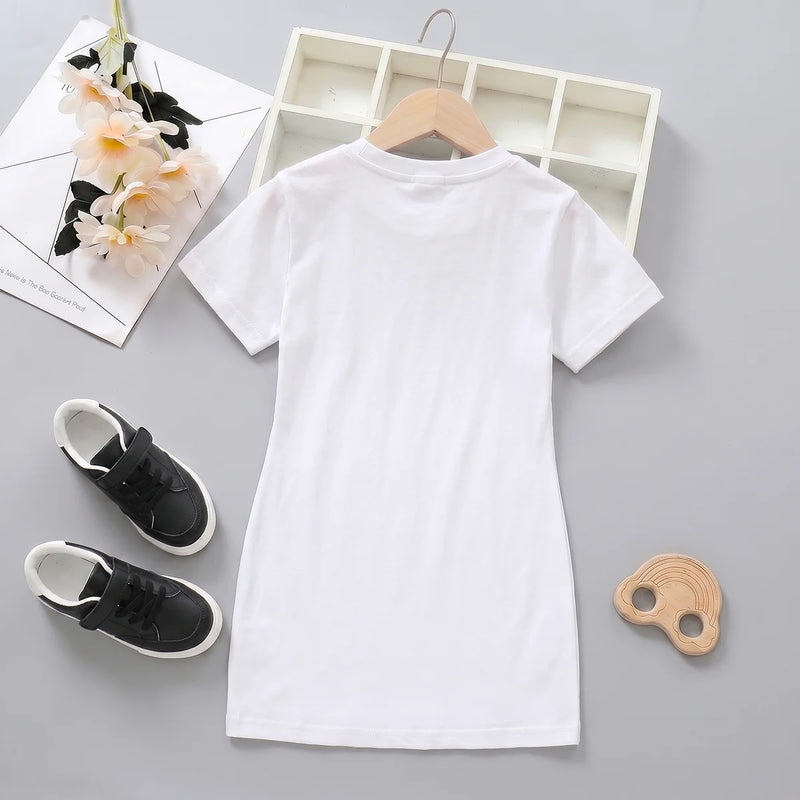 Girls Off White Cat Graphic Short Sleeve T-Shirt Dress Casual Dresses