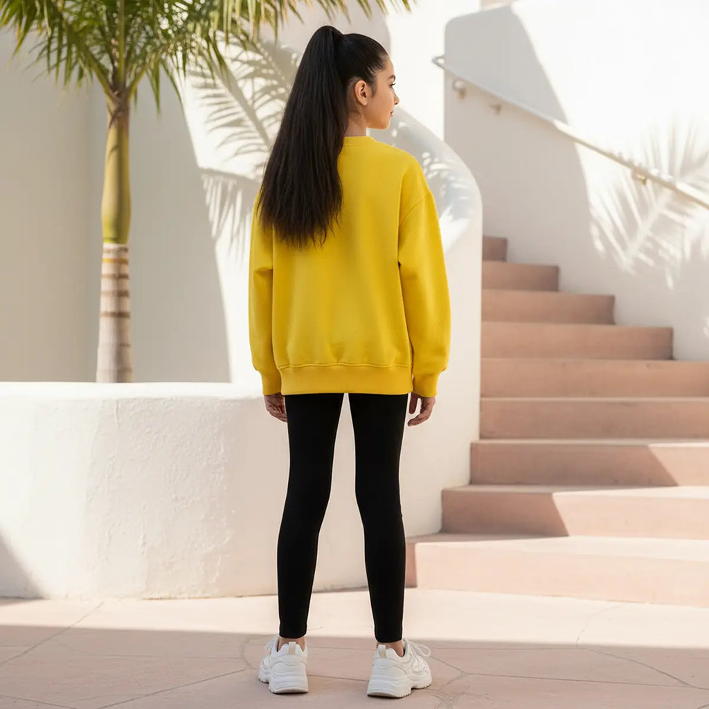 Girls Yellow Team Bear Graphics Round Neck Sweatshirt Sweatshirts & Hoodies