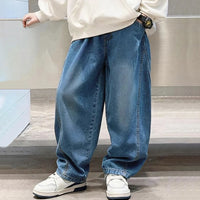 Boys Blue Typographic Baggy Fit Denim Jeans Pants