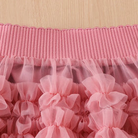 Girls Pink Cherry Print Sleeveless Top With Ruffled Tulle Skirt Sets Sets