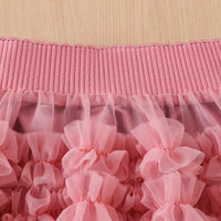 Girls Pink Cherry Print Sleeveless Top With Ruffled Tulle Skirt Sets Sets