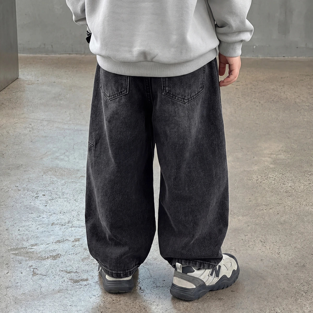 Boys Black Loose Fit Elasticated Denim Jeans Pants