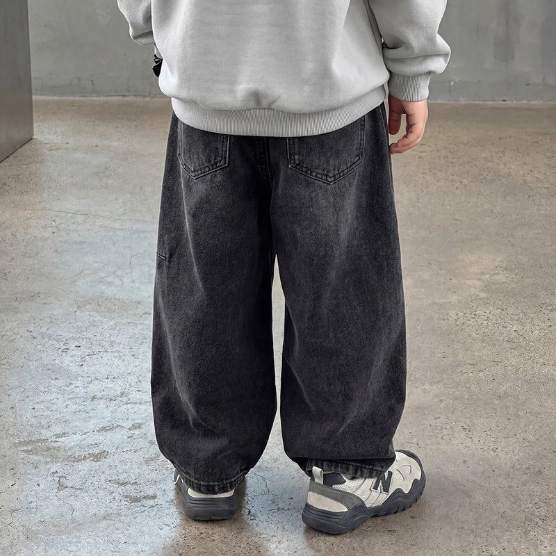 Boys Black Loose Fit Elasticated Denim Jeans Pants