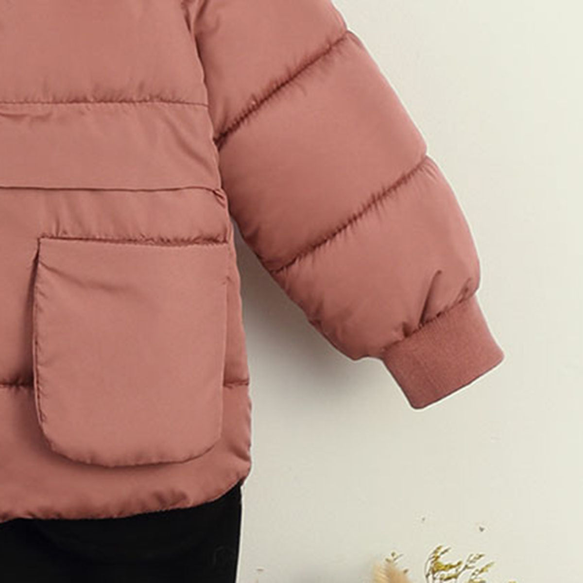 Girls Dusty Rose Solid Hooded Quilted Down Jacket Coats & Jackets