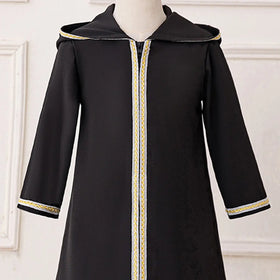 Girls Black Hooded Abaya Dress With Long Sleeves Casual Dresses