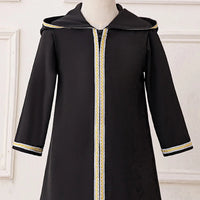 Girls Black Hooded Abaya Dress With Long Sleeves Casual Dresses