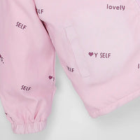 Girls Pink Typographic Printed Reversible Hooded Zipper Jacket Coats & Jackets