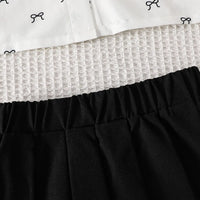 Girls White Bow Print Peter Pan Collar Top With Elasticated Skirt Sets Sets