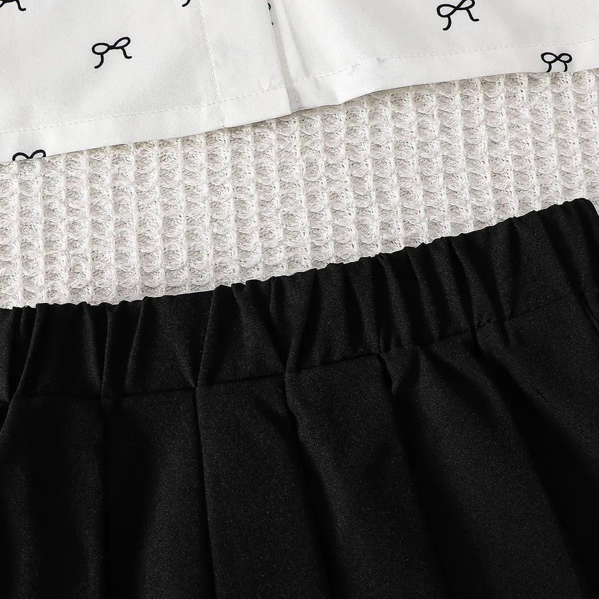 Girls White Bow Print Peter Pan Collar Top With Elasticated Skirt Sets Sets