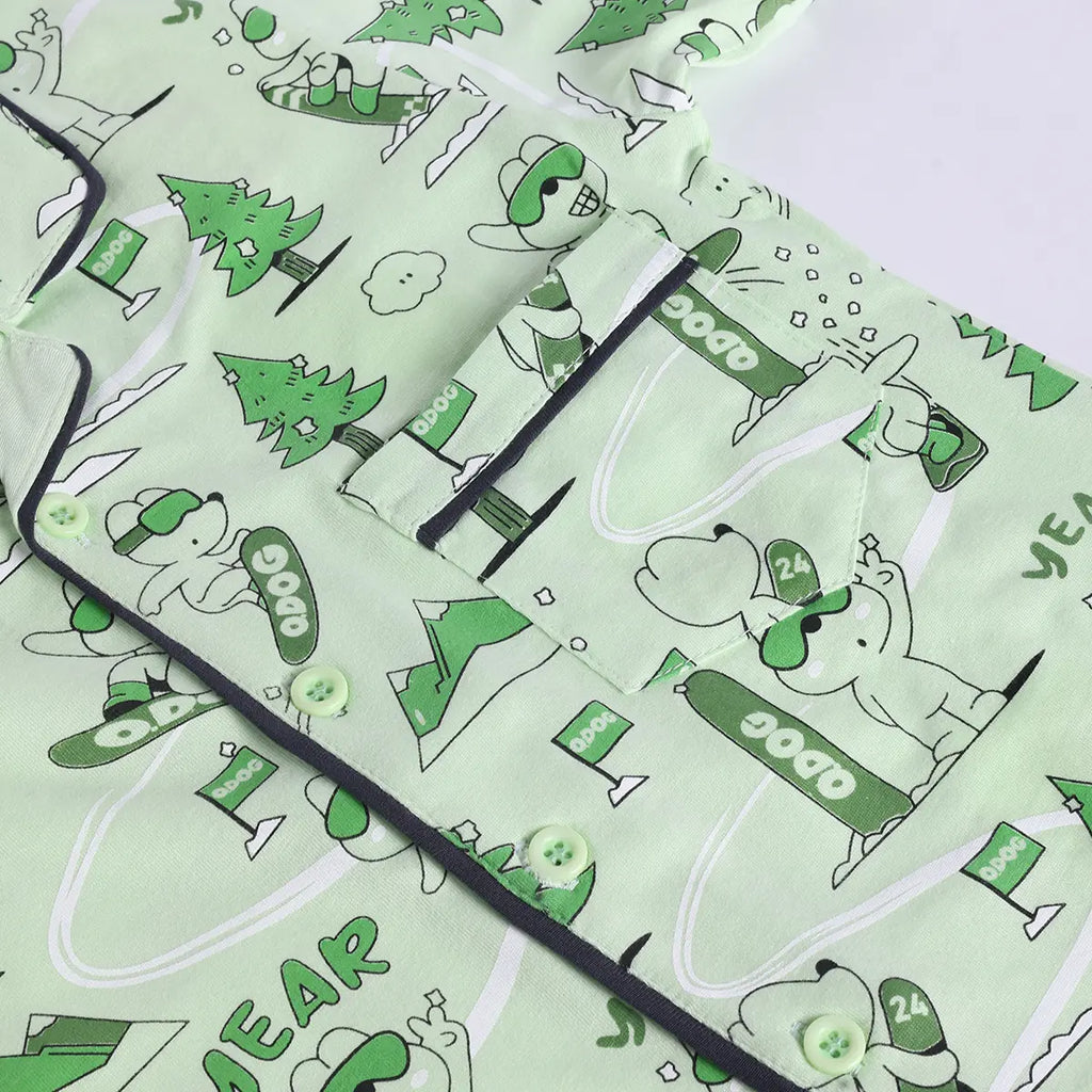Girls Lime Green Printed Short Sleeve Shirt With Elasticated Pants Sets Sets