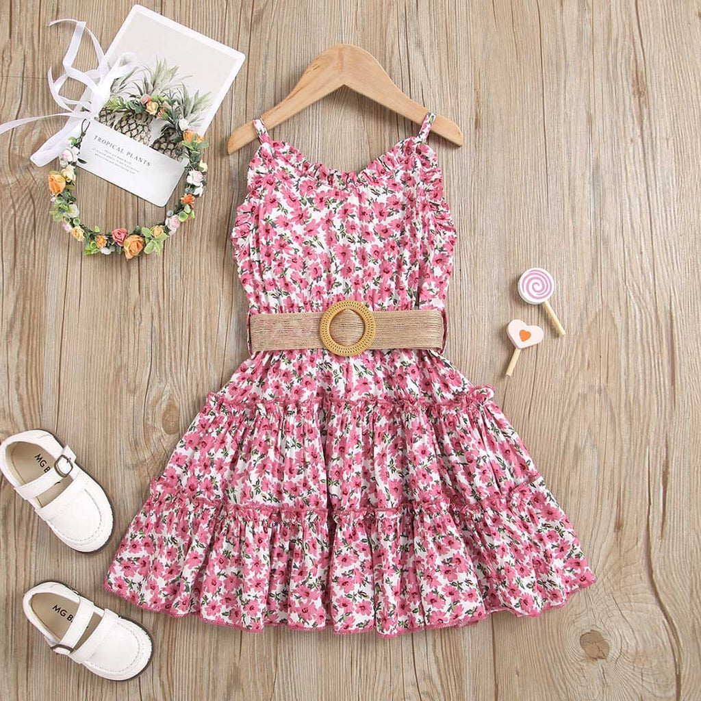 Girls Floral Print Fit & Flare Summer Dress
