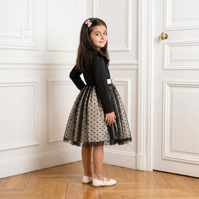 Girls Black Heart Print Long Sleeve Fit & Flare Dress Casual Dresses