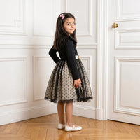 Girls Black Heart Print Long Sleeve Fit & Flare Dress Casual Dresses