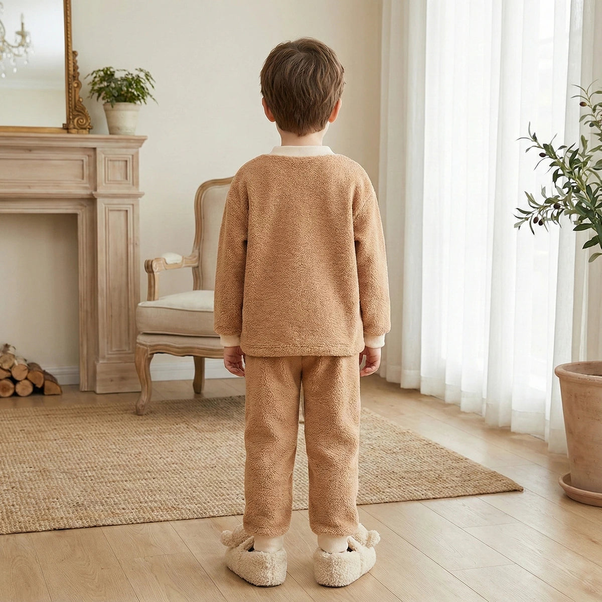Boys Brown Long Sleeves T-Shirt With Jogger Co-ord Sets Sets
