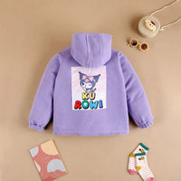 Girls Purple Kuromi Cartoon Printed Reversible Hooded Zipper Jacket Coats & Jackets