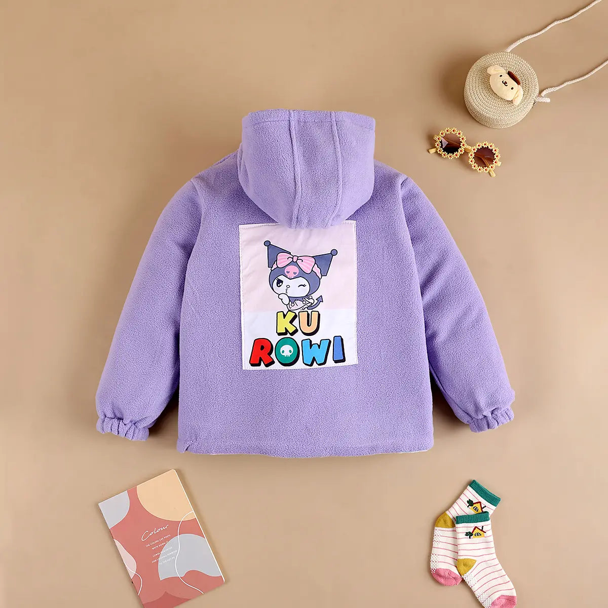 Girls Purple Kuromi Cartoon Printed Reversible Hooded Zipper Jacket Coats & Jackets