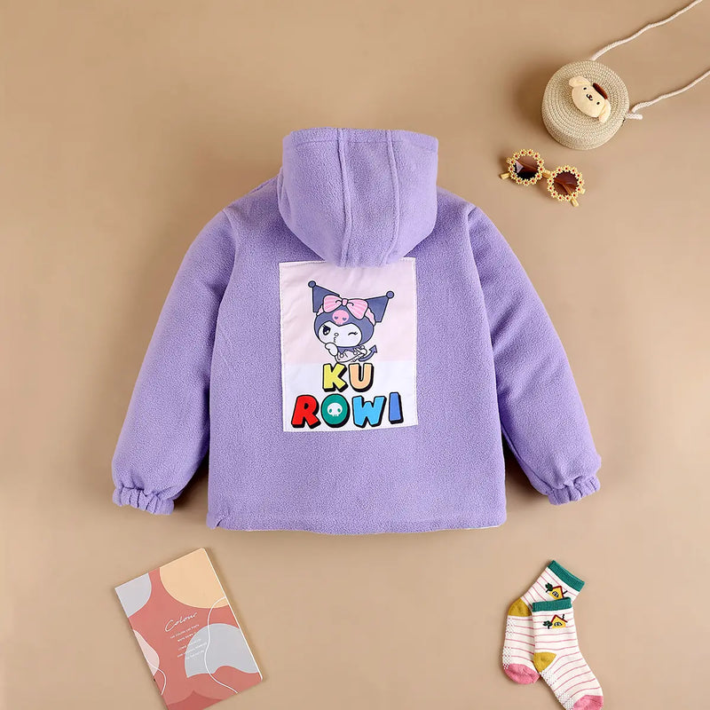 Girls Purple Kuromi Cartoon Printed Reversible Hooded Zipper Jacket Coats & Jackets