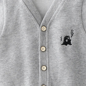 Boys Grey Self-Design Sleeveless Knitted Cardigan Sweaters & Cardigans