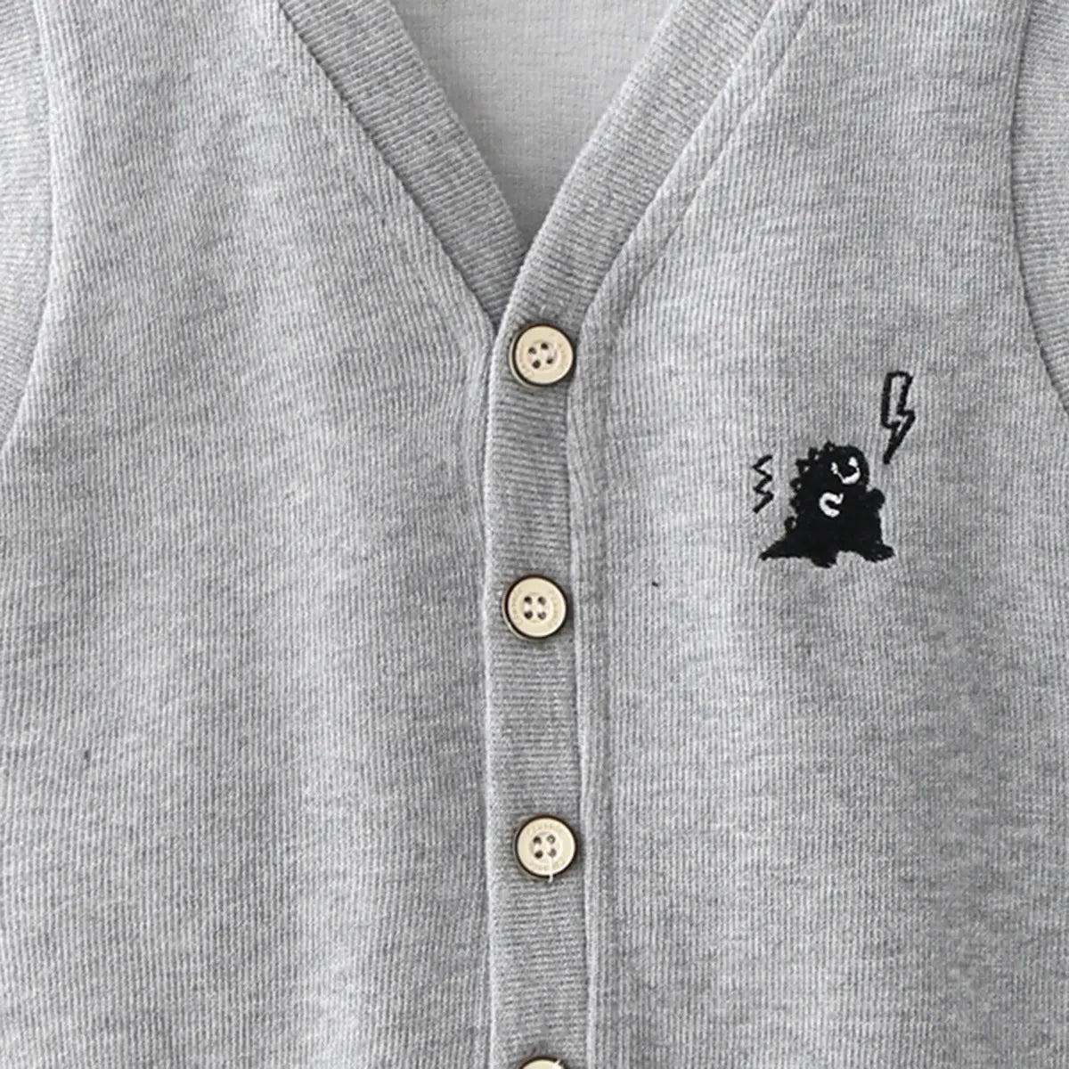 Boys Grey Self-Design Sleeveless Knitted Cardigan Sweaters & Cardigans