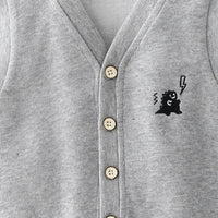 Boys Grey Self-Design Sleeveless Knitted Cardigan Sweaters & Cardigans
