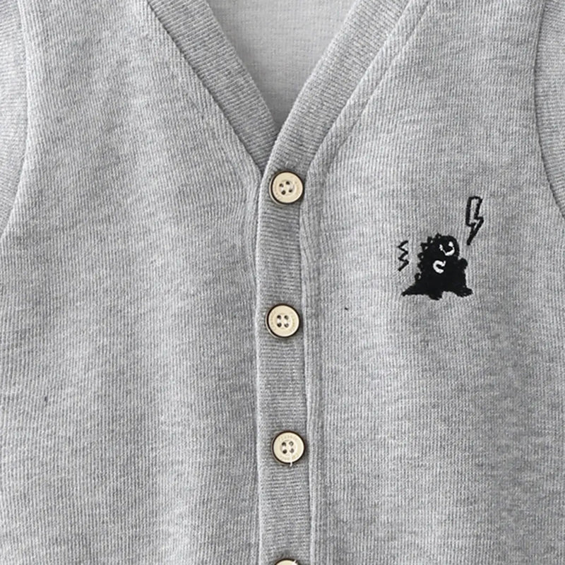 Boys Grey Self-Design Sleeveless Knitted Cardigan Sweaters & Cardigans