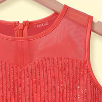 Girls Coral Sequins Embellished Sleeveless Fit & Flare Party Dress Party Dresses