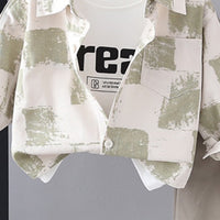Boys Green Abstract Printed Shirt With T-Shirt and Pants Set Sets