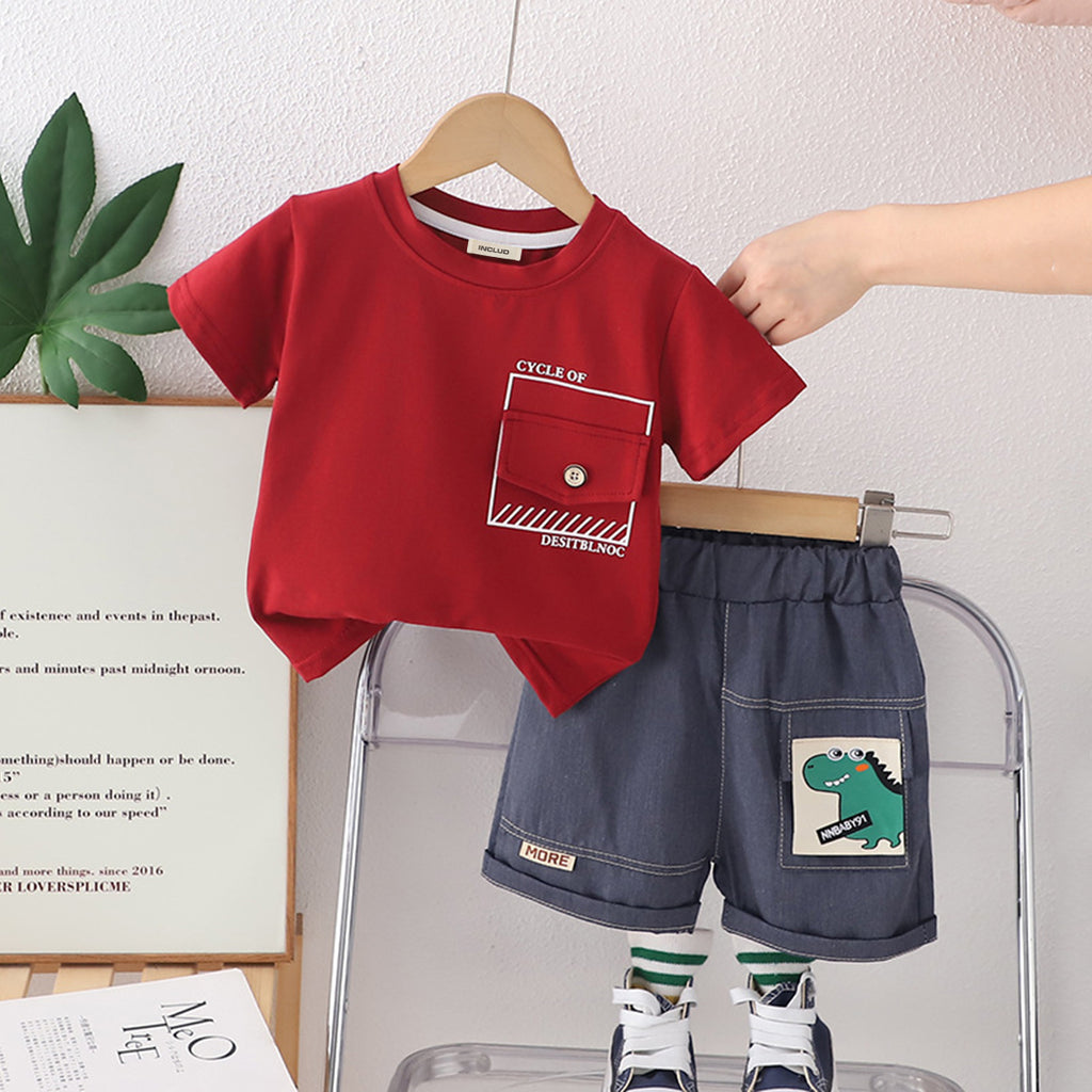 Boys Pocket Flap T-Shirt With Graphic Denim Shorts