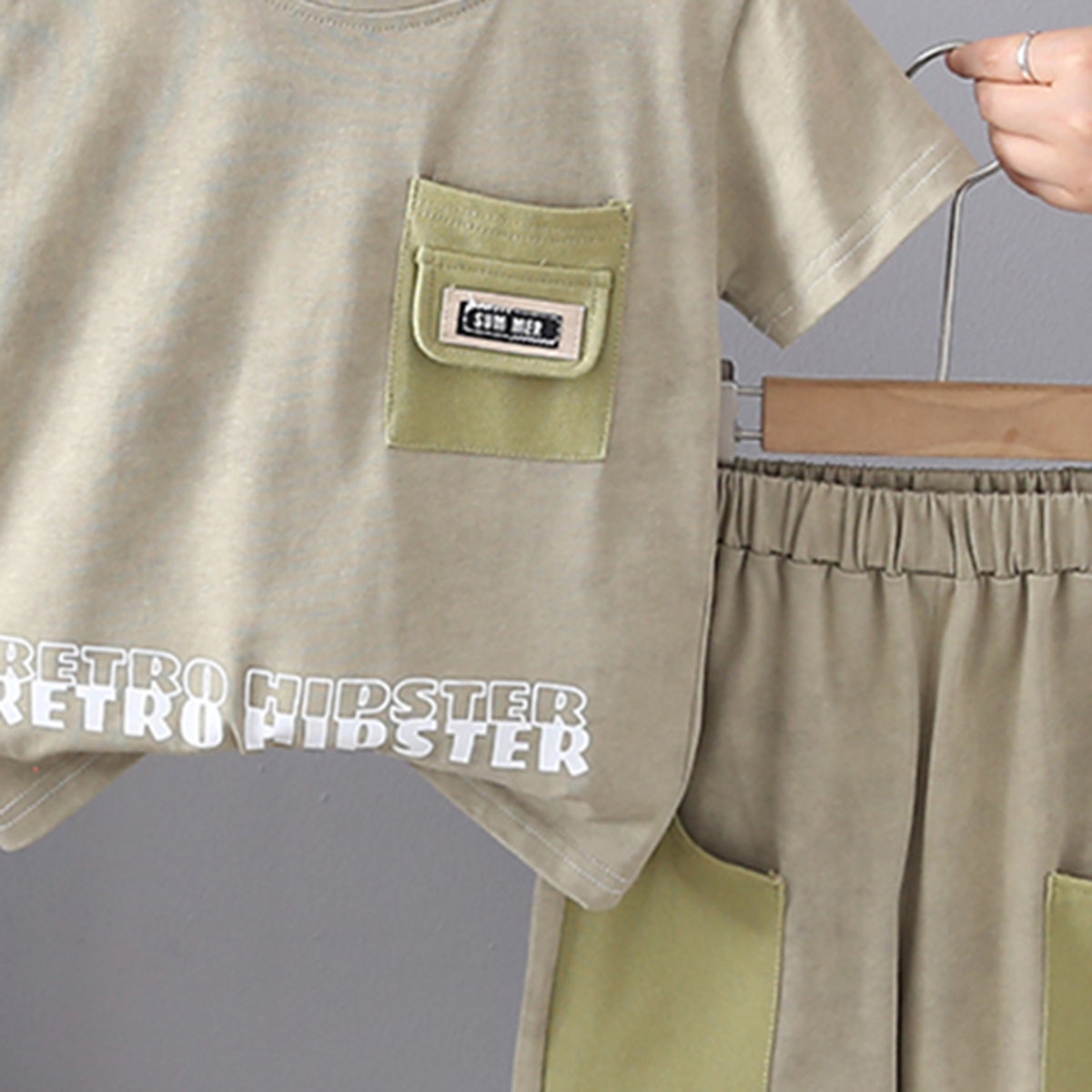 Boys Green Typographic Printed T-Shirt With Contrast Pockets Shorts Set 2 pc. Sets