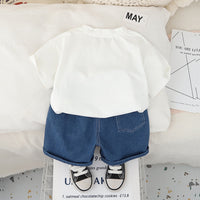 Boys White Excavator Printed T-Shirt With Denim Shorts Set 2 pc. Sets