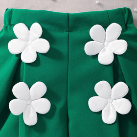 Girls Sleeveless Top With Green Flower Applique Shorts Sets 2 pc. Sets