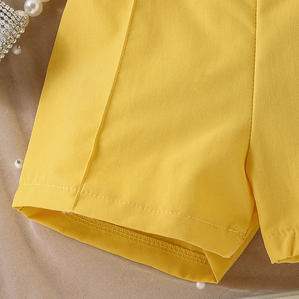 Girls Mustard Bow Applique Sleeveless Top With Shorts Sets 2 pc. Sets